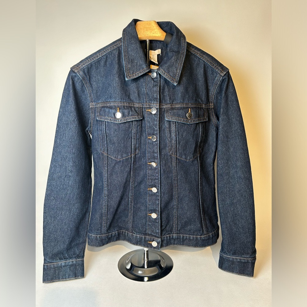 H&M Dark Blue Denim Jacket - Classic Button-Front Jean Jacket